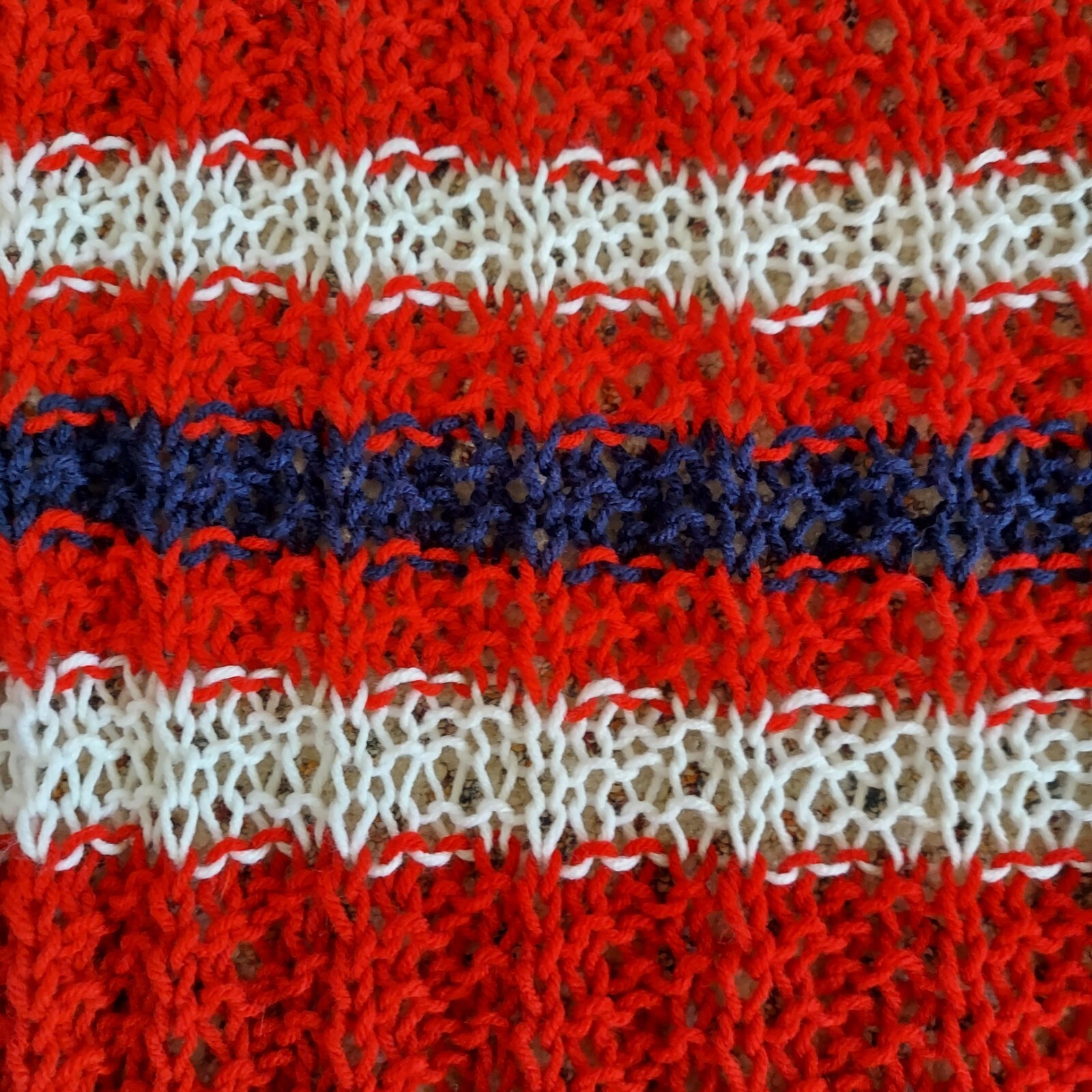 Hand Crocheted Throw Afghan Blanket 56x78 Bright Red & Stripes Grannycore gallery