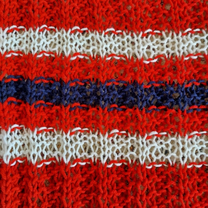 Hand Crocheted Throw Afghan Blanket 56x78 Bright Red & Stripes Grannycore gallery