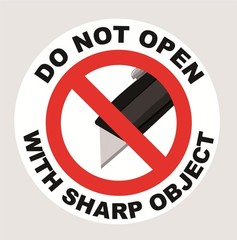 Do Not Open with Sharp Object Sticker,2inch (2 x 2) inch or (5 cm x 5 cm)