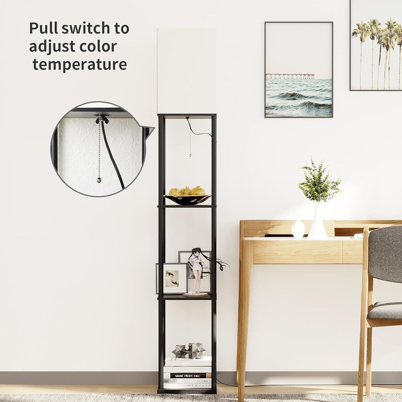 Floor Lamp with Shelves, Modern Square Standing Lamp & 3 Color Temperature Bulb gallery