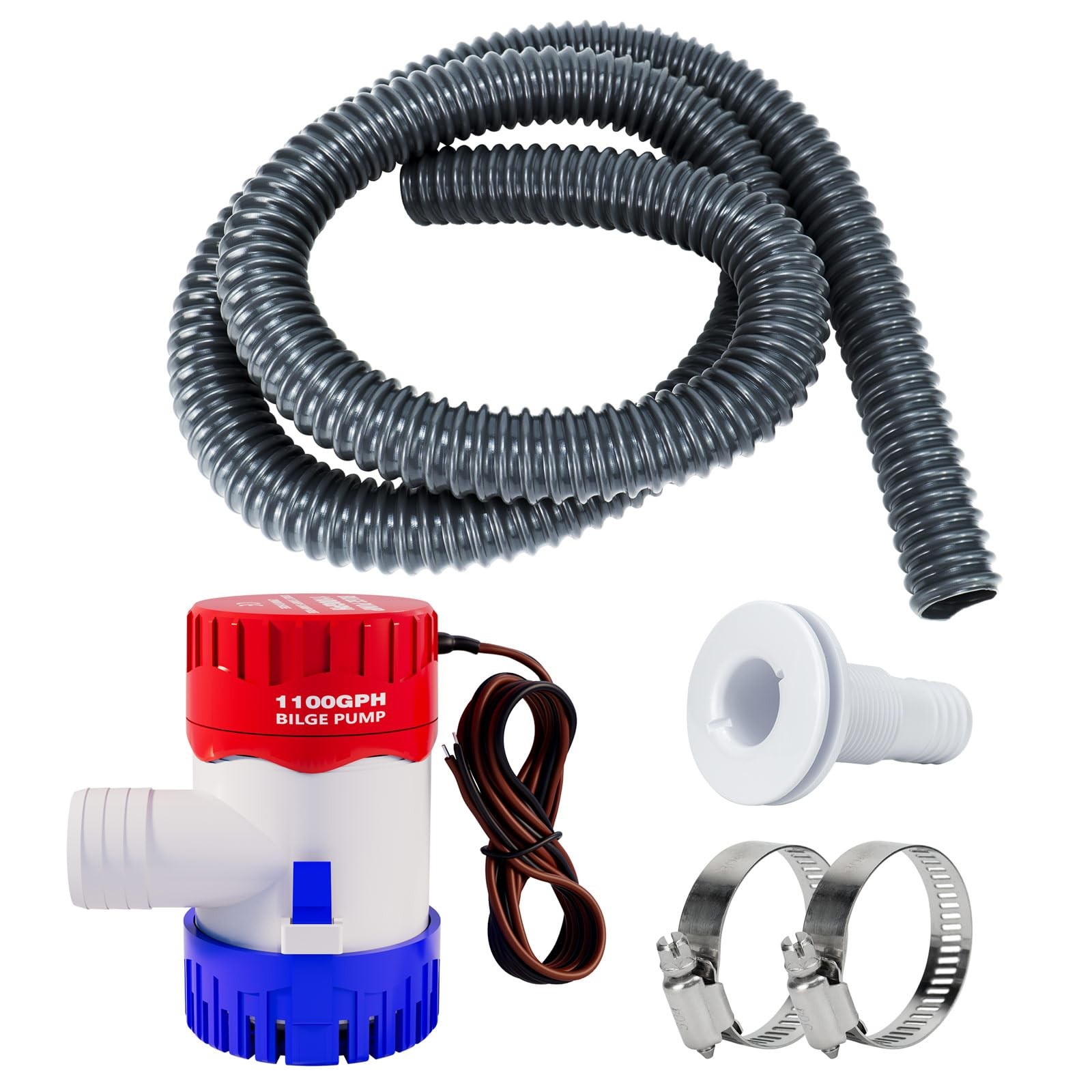 Sanuke 1-1/8 Inch Boat Bilge Pumping Kit, 1100gph 1100GPH Pump Red, Blue gallery