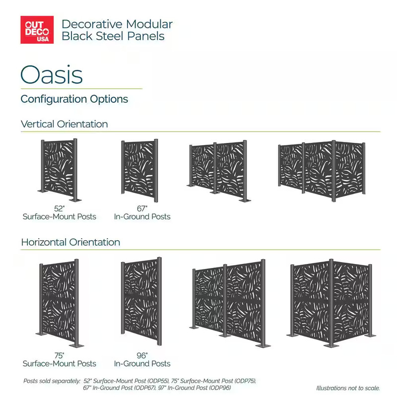 Oasis 3 Ft. X 4 Ft. Decorative Privacy Panel in Black Powder-Coated Steel with S gallery
