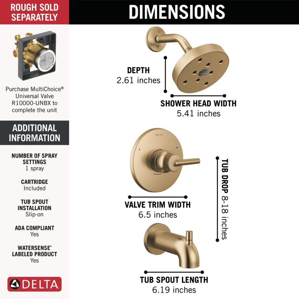 Delta Trinsic H2OKinetic Tub/Shower Trim Champagne Bronze-Certified Refurbished gallery