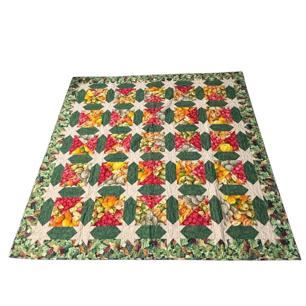 Handmade Patchwork Quilt Throw 2006 Fruit Salad Star Pattern Barbara Cheeseman