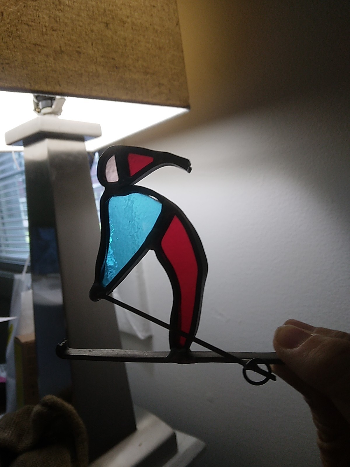 Handmade Skier Sking Red Blue Stained Glass Suncatcher 2.75" X 3.5" Sill Sitter gallery