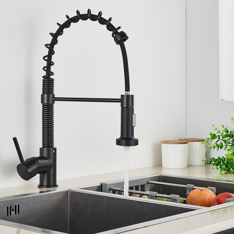Matte Black Kitchen Faucet Sink Pull Down Sprayer Swivel Mixer Tap Single Handle gallery