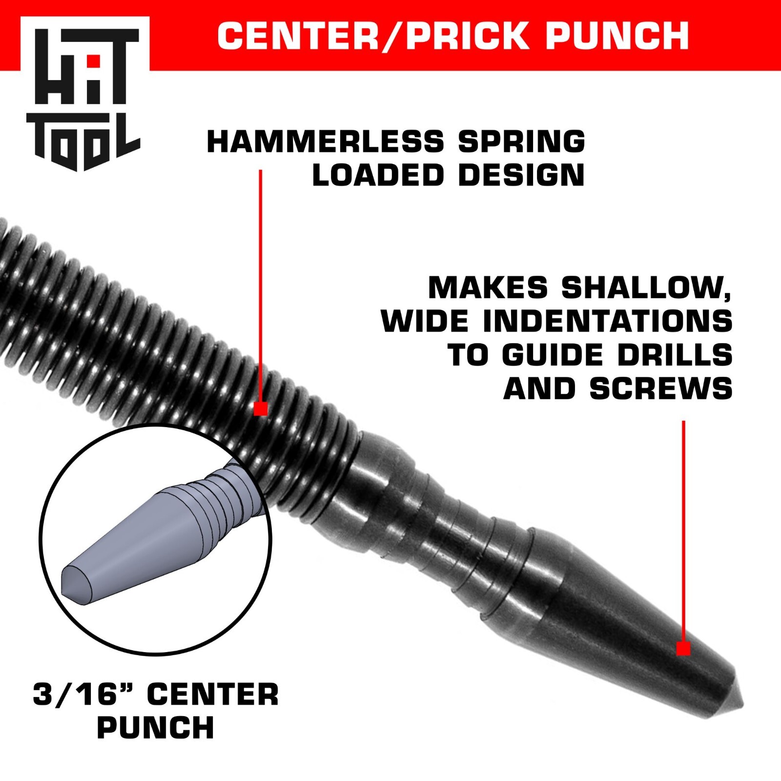 HIT Tool 1/8" Prick Punch & 3/16" Center Punch Combo Hammerless Spring Tool gallery