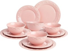 Ceramic Stoneware 12-Piece Dinnerware Set, Embossed Hearts. Iconic