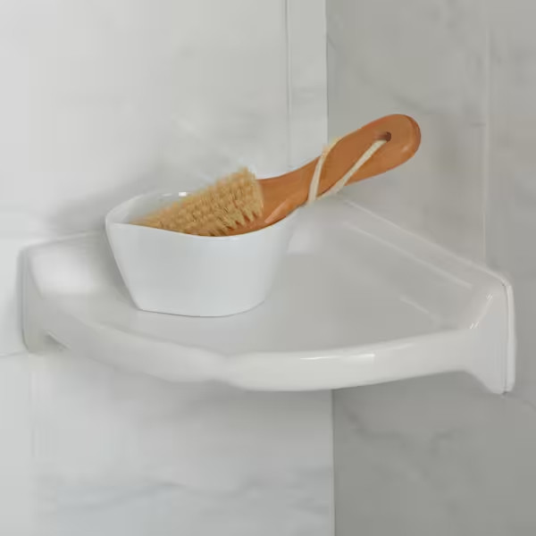 White Ceramic Wall Mount Corner Shower Shelf Tile Soap Shampoo Glazed Glossy NEW gallery