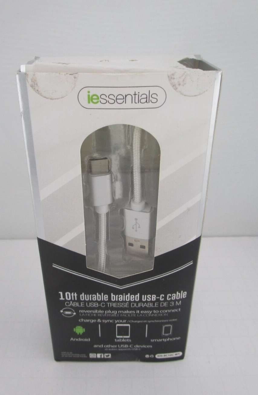 i Essentials WHITE Fast Charging Braided USB Type-C Cable 10 ft. - FREE SHIPPING gallery