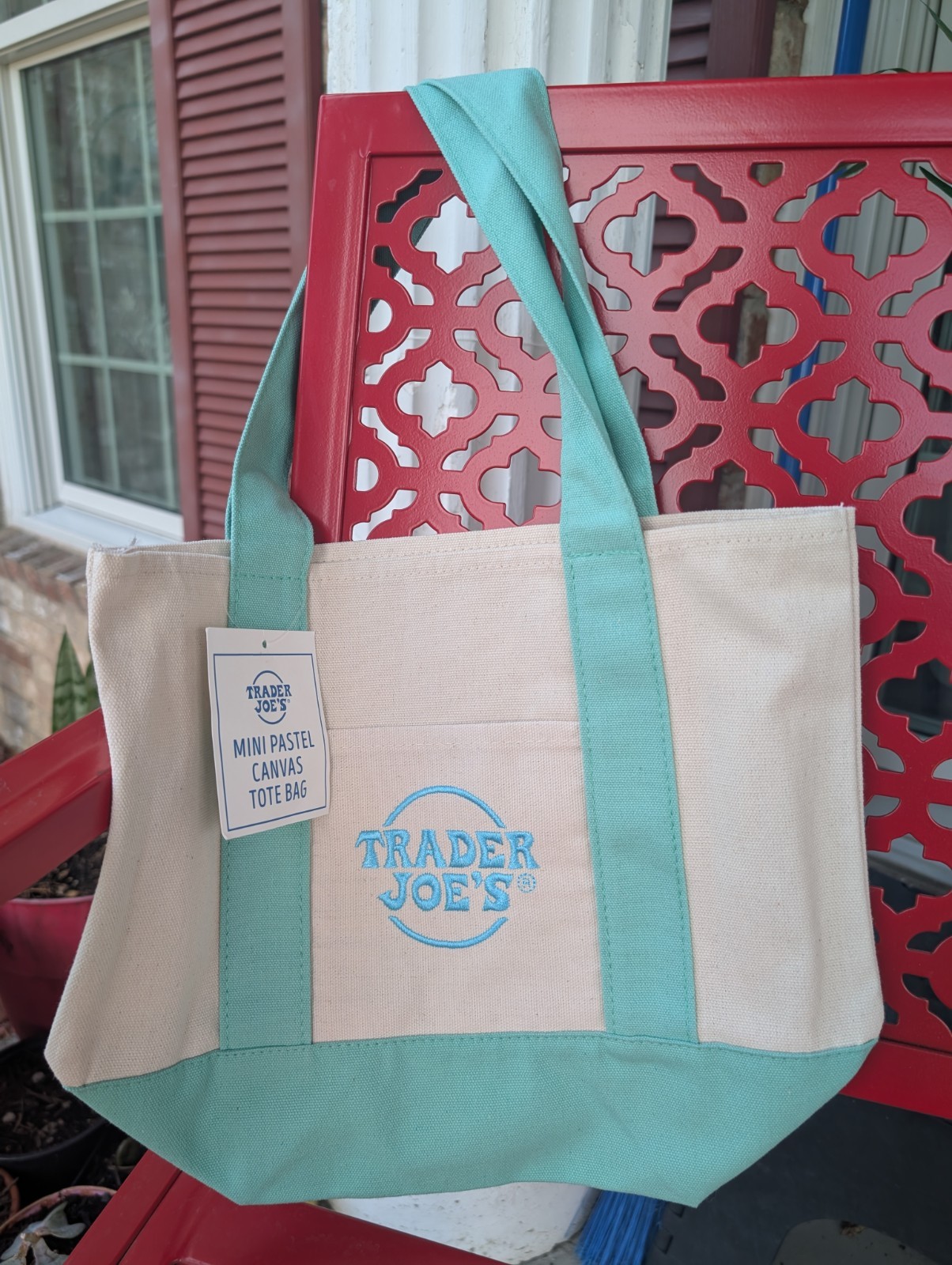 TRADER JOE'S ~ Mini Pastel Canvas Tote Bag { GREEN } gallery