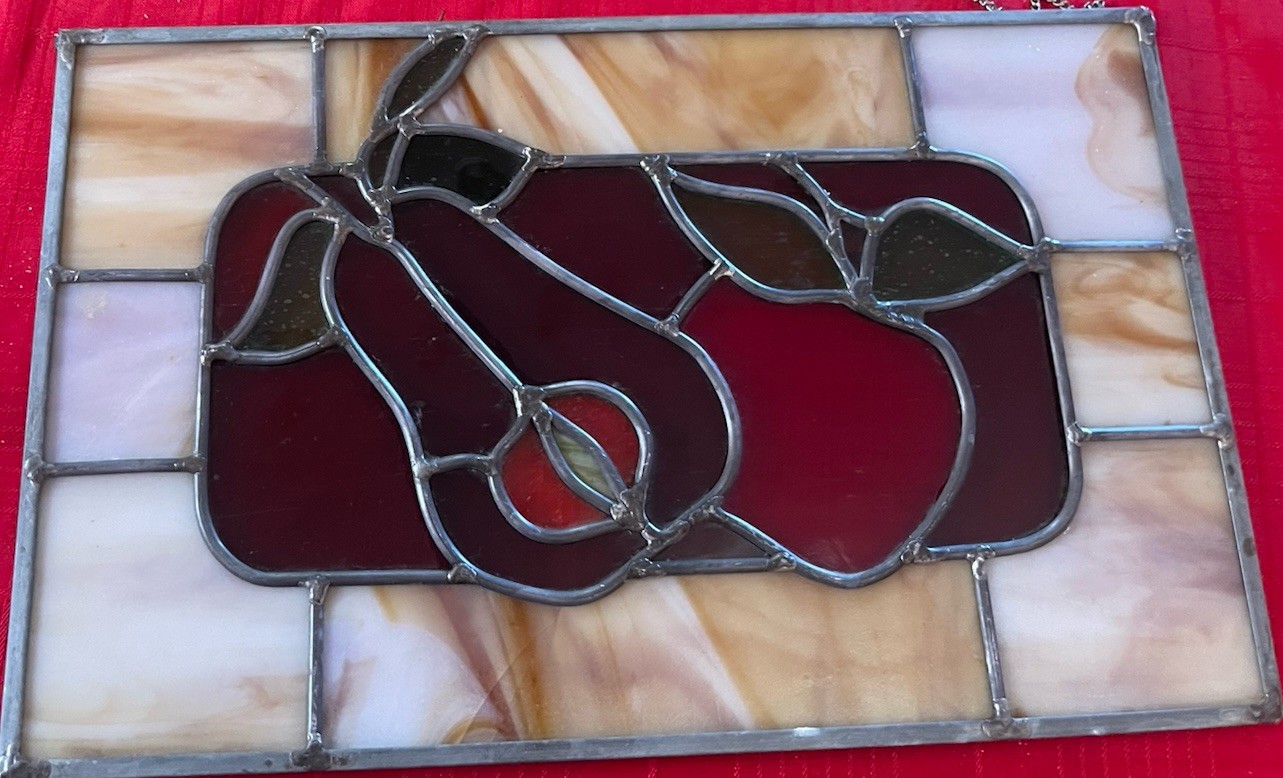 Stained Glass Suncatcher Red Apple & Pear Window Art Decor 15" X 10" Vintage gallery