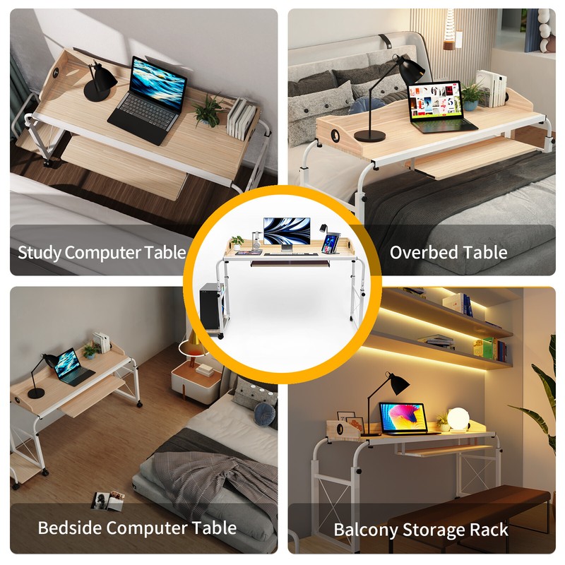 Adjustable Extendable Overbed Laptop Desk 55-85 Cm Height With Wheels Burlywood gallery