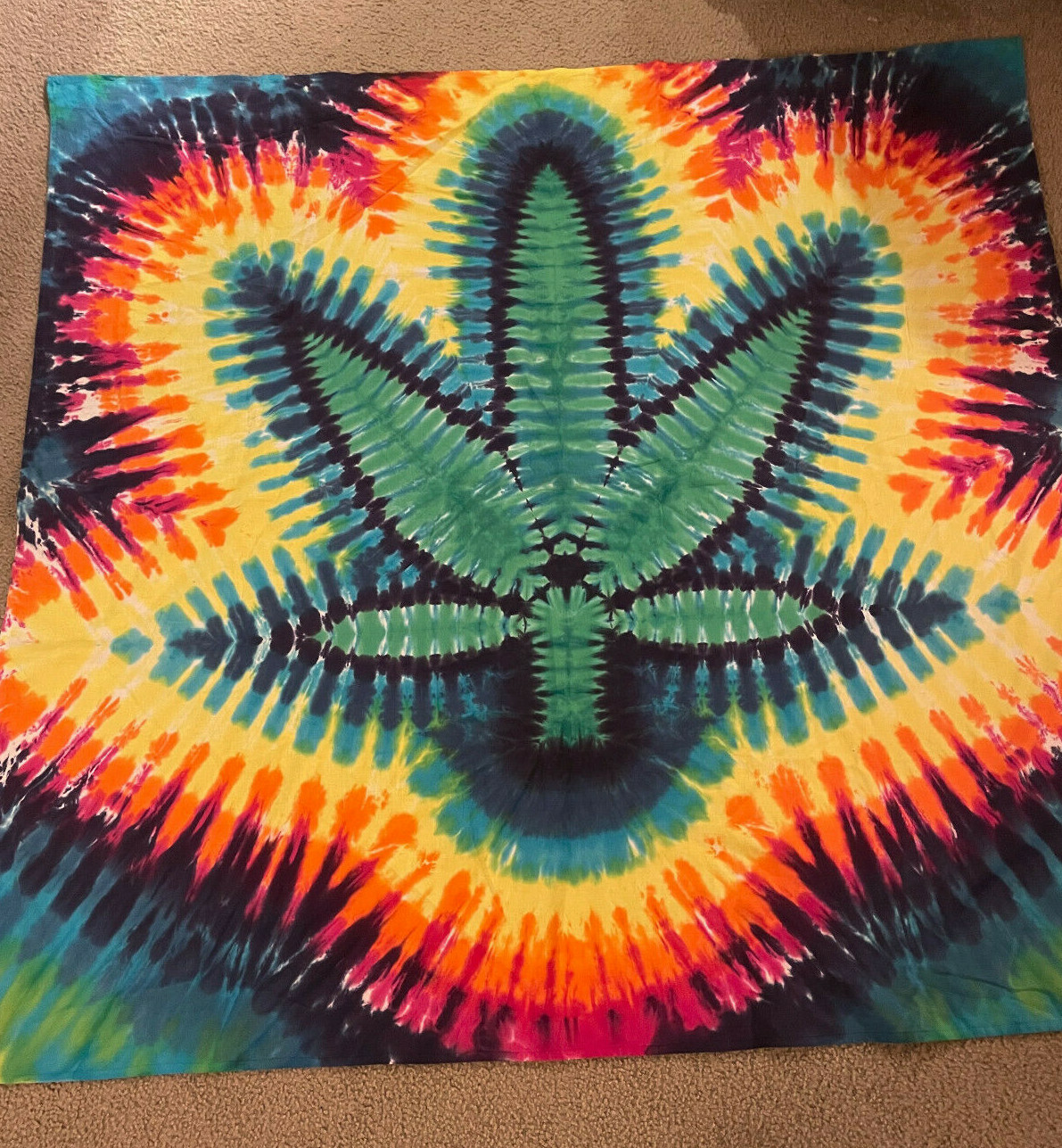 Hand Tie-Dyed Pot Leaf HUGE Heavy Duty Tapestry 53"x52" gallery