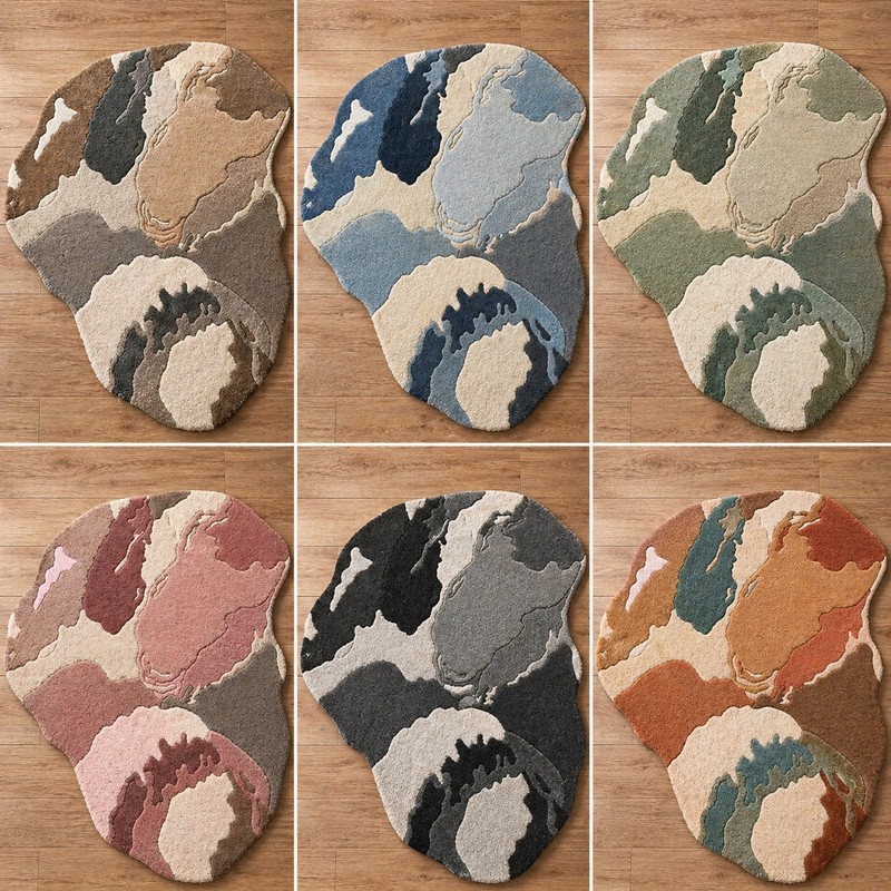Abstract Hand Tufted Wool Rug Irregular Modern Shape Carpet Living Room Hallway gallery