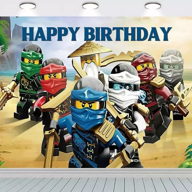 Ninjago Theme Happy Birthday Backdrop 5x3.5ft Birthday Party Decoration gallery