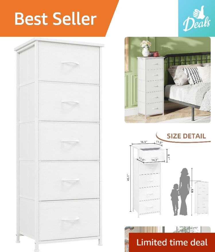 5-Drawer White Leather Dresser - Versatile Storage Organizer for Any Space gallery