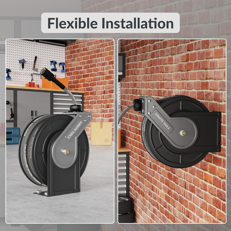 Giraffe Tools Retractable Power Pressure Washer Hose Reel 1/4" x 60 ft, 4000PSI gallery