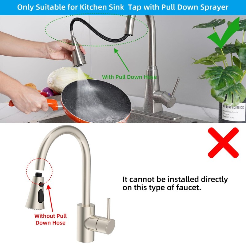 Kitchen Faucet Spray Head 3-Mode Pull Down Out Nozzle Sprayer Replacement Parts gallery