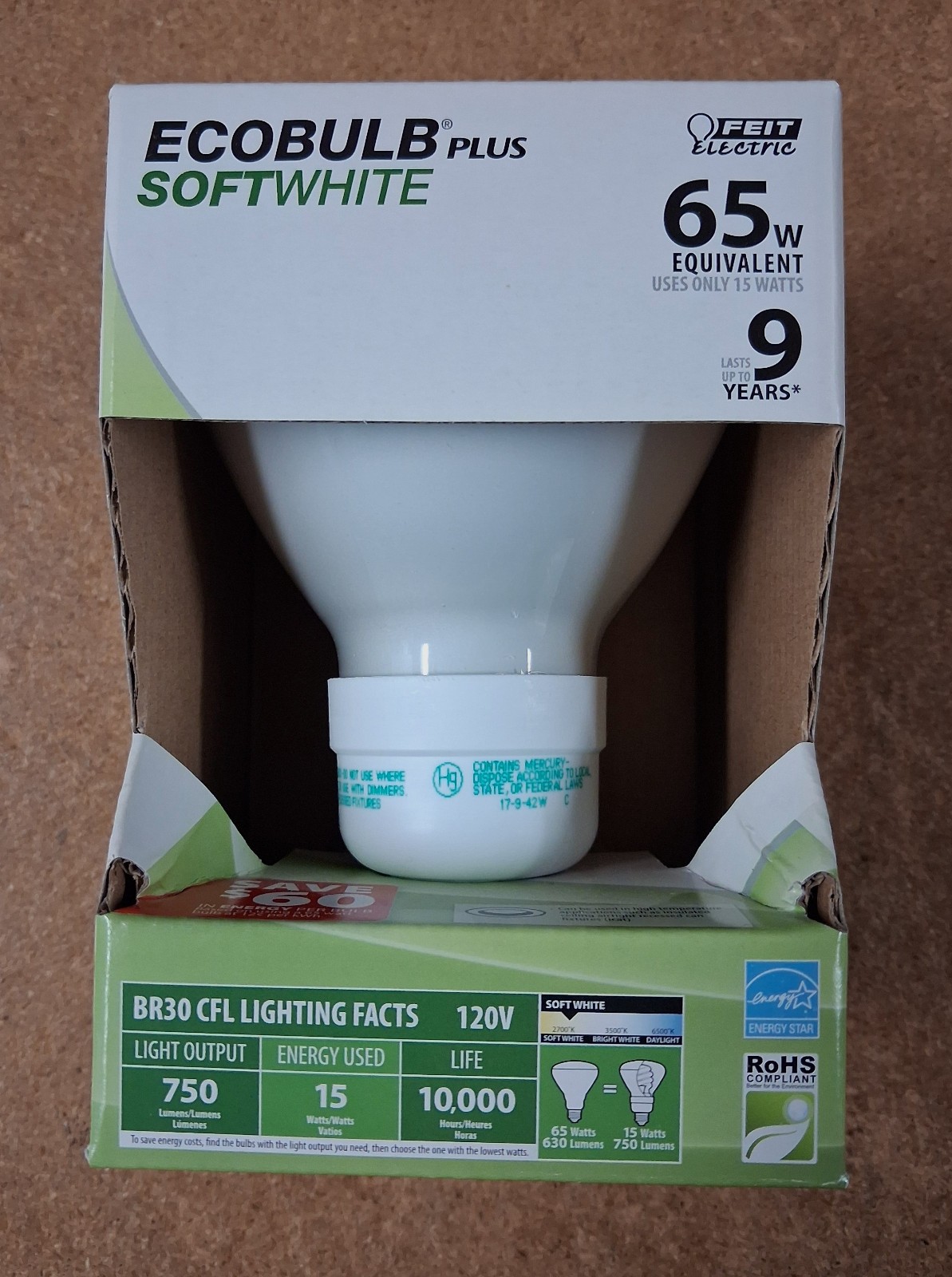 Feit Ecobulb Plus soft white 65 w BR30 CFL 750 Lumens gallery