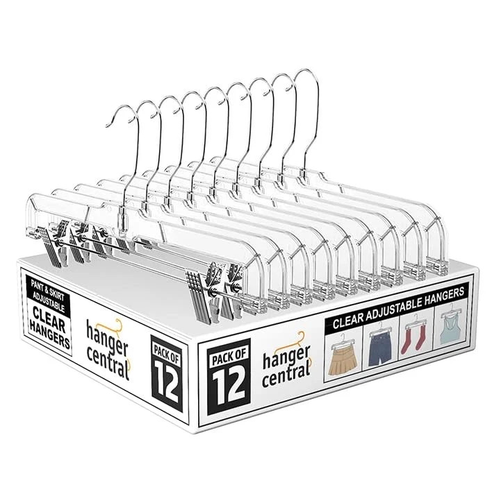 Premium 14 Inch Clear Pants Hangers with Adjustable Clips - 12 Pack Space-Sav... gallery
