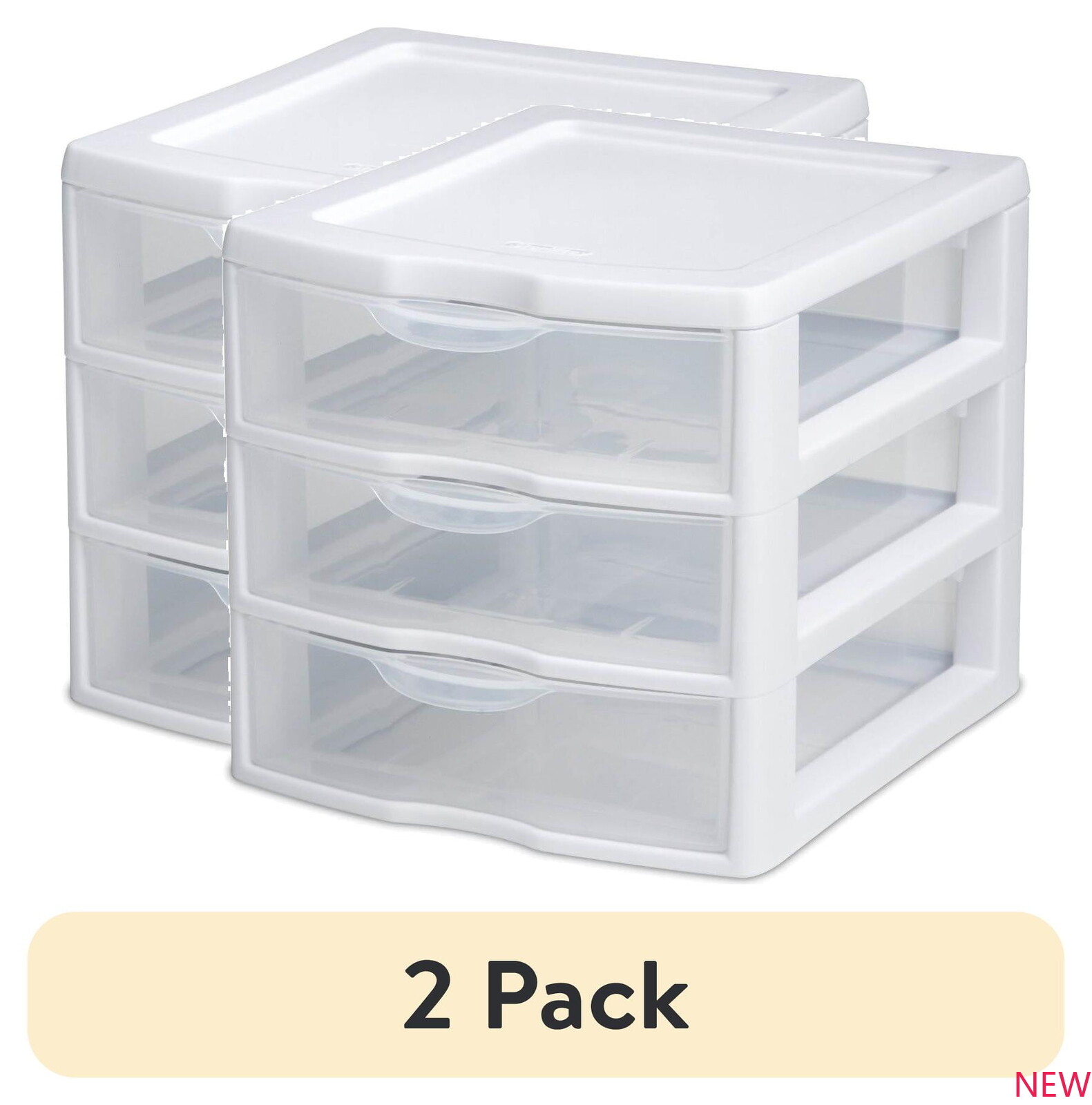 (2 pack) Small 3 Drawer Desktop Unit, Plastic, White！ gallery