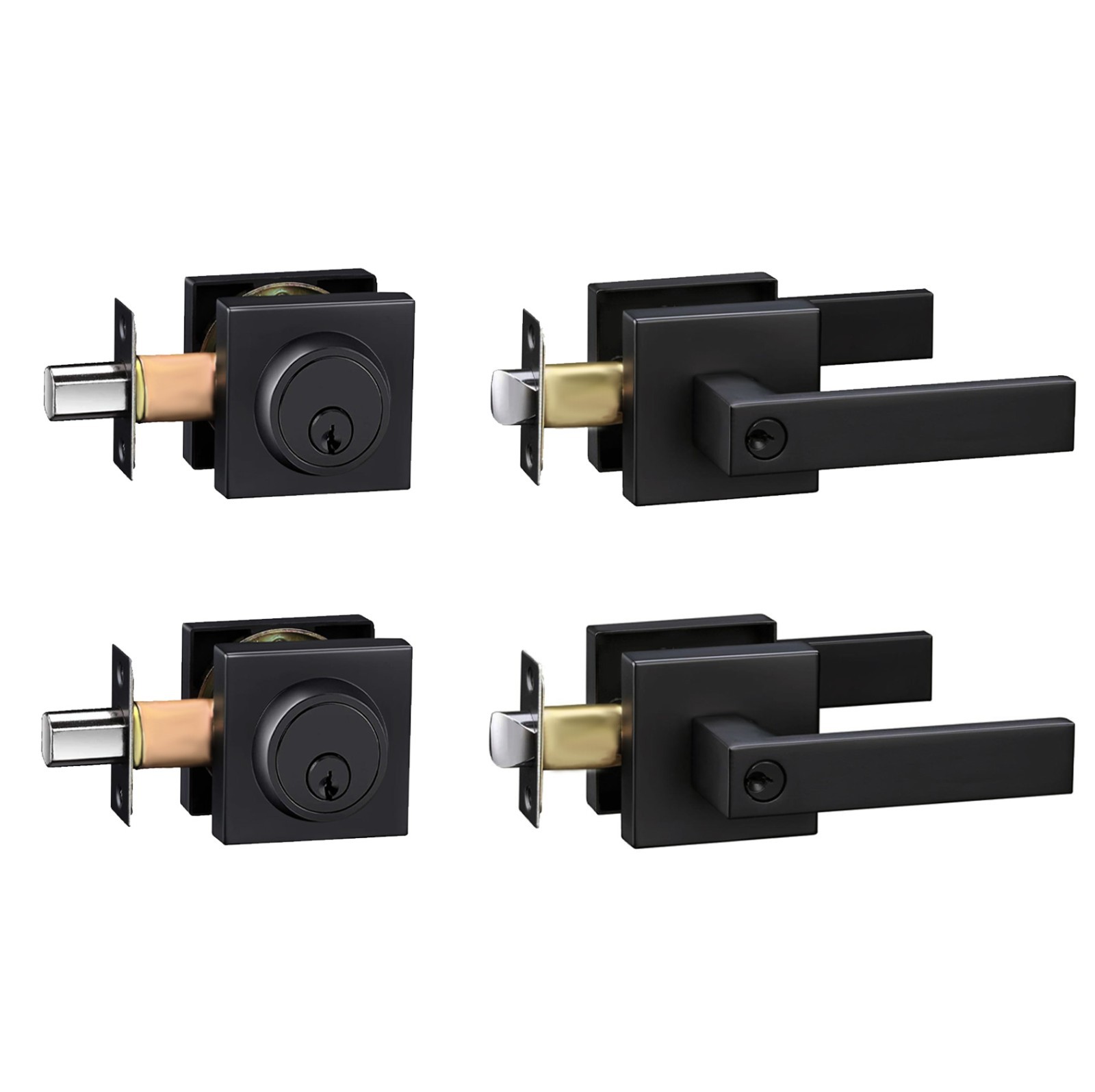 Front Door Lock Set,Keyed Alike Entry Door Locksets with Deadbolt,Black,2Pcakset gallery