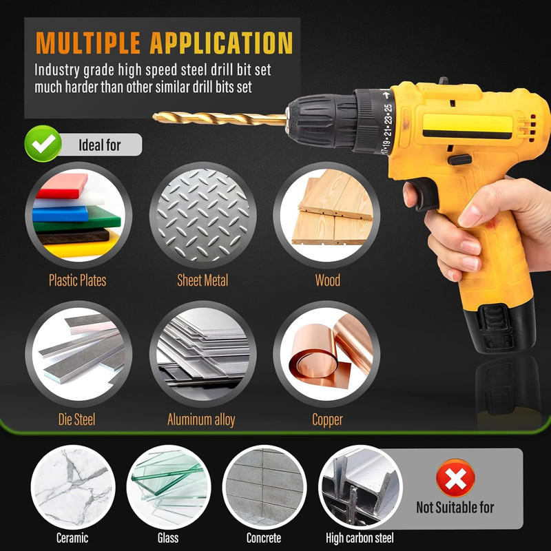 230 Pcs Titanium Twist Drill Bit Set for Metal and Wood,Coated HSS Conventional gallery