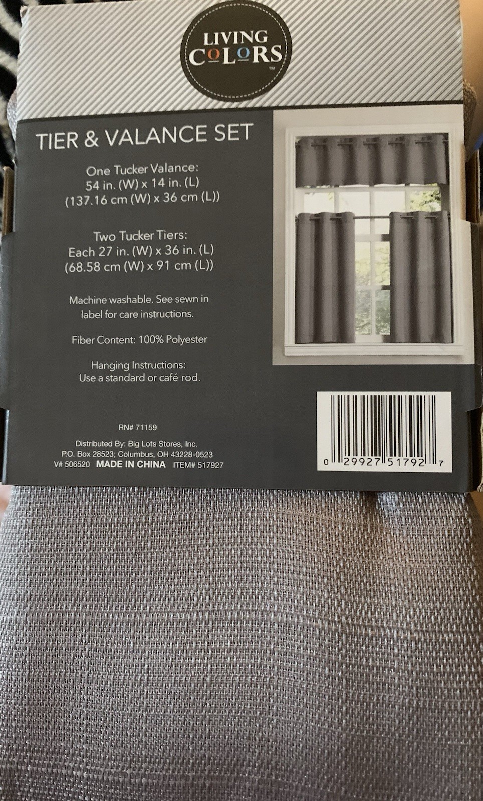 Living Colors Gray Polyester Tier & Valance Set Modern 3PC 54x14 27x36 Solid gallery