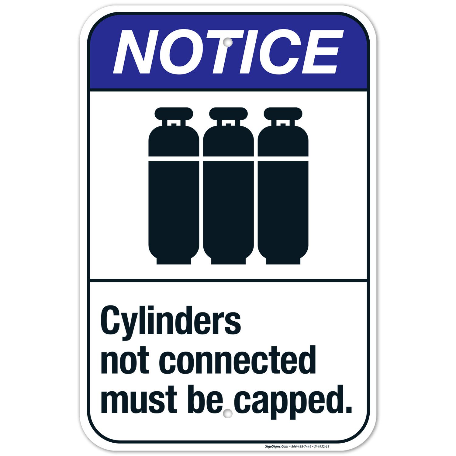 Cylinders Not Connected Must Be Capped Sign, ANSI Notice Sign, gallery