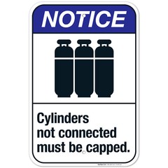 Cylinders Not Connected Must Be Capped Sign, ANSI Notice Sign,