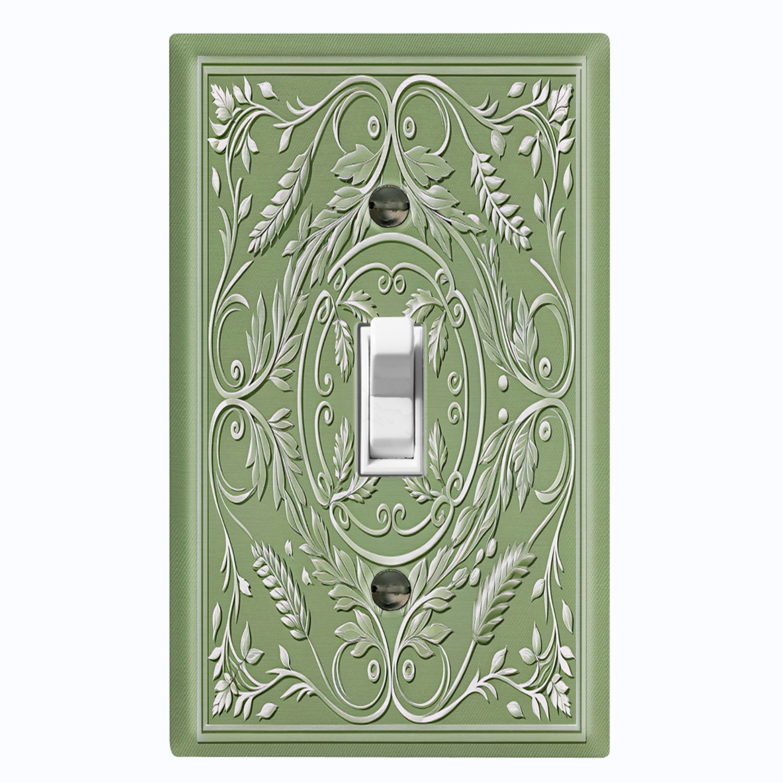 Metal Light Switch Outlet Cover Wall Plate Elegant Green Floral Frame FME145 gallery
