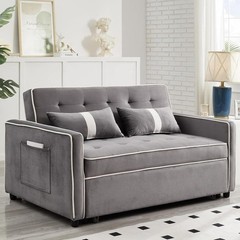 Velvet Sofa Bed with Pull-Out Bed,Side Storage Pockets,Modern Sleeper Sofa..