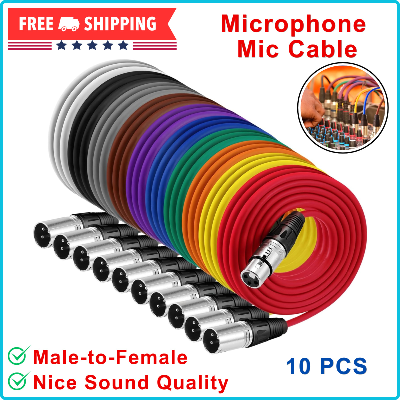 XLR 6 ft Mixed Color Cables 3 Pins Balanced Rainbow Microphone Mic Cable 10 Pack gallery