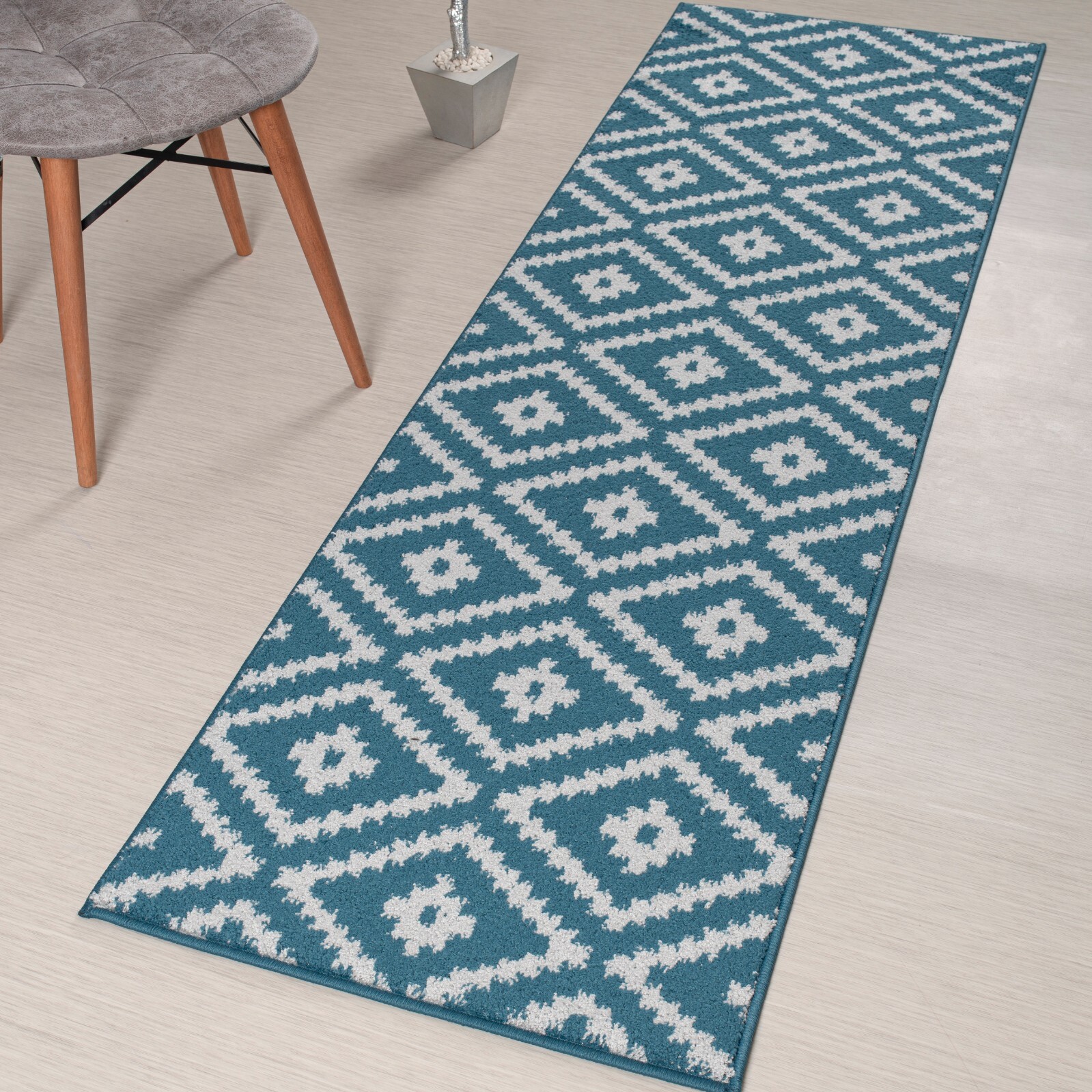 Custom Length Stair Hallway Carpet Runner Rug Non Slip Backing, Kilim, Blue gallery