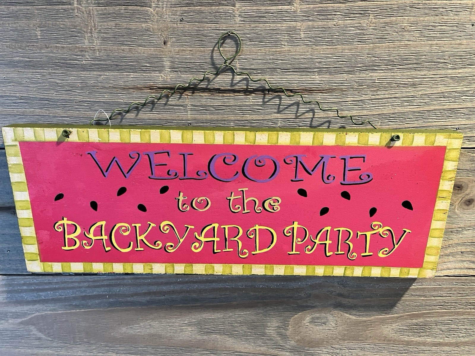“WELCOME TO THE BACKYARD PARTY” WOODEN WATERMELON SIGN gallery