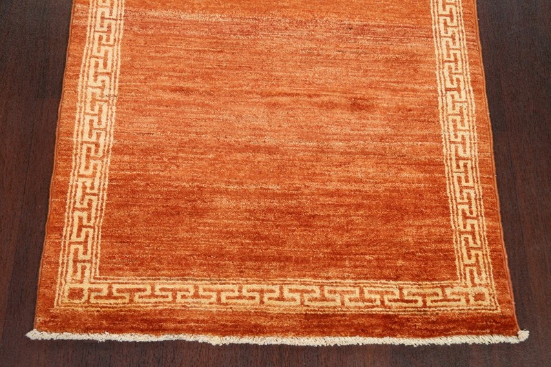 Bordered Gabbeh Kashkoli Oriental ORANGE Runner Rug Hand-knotted 2' 8" x 8' 11" gallery