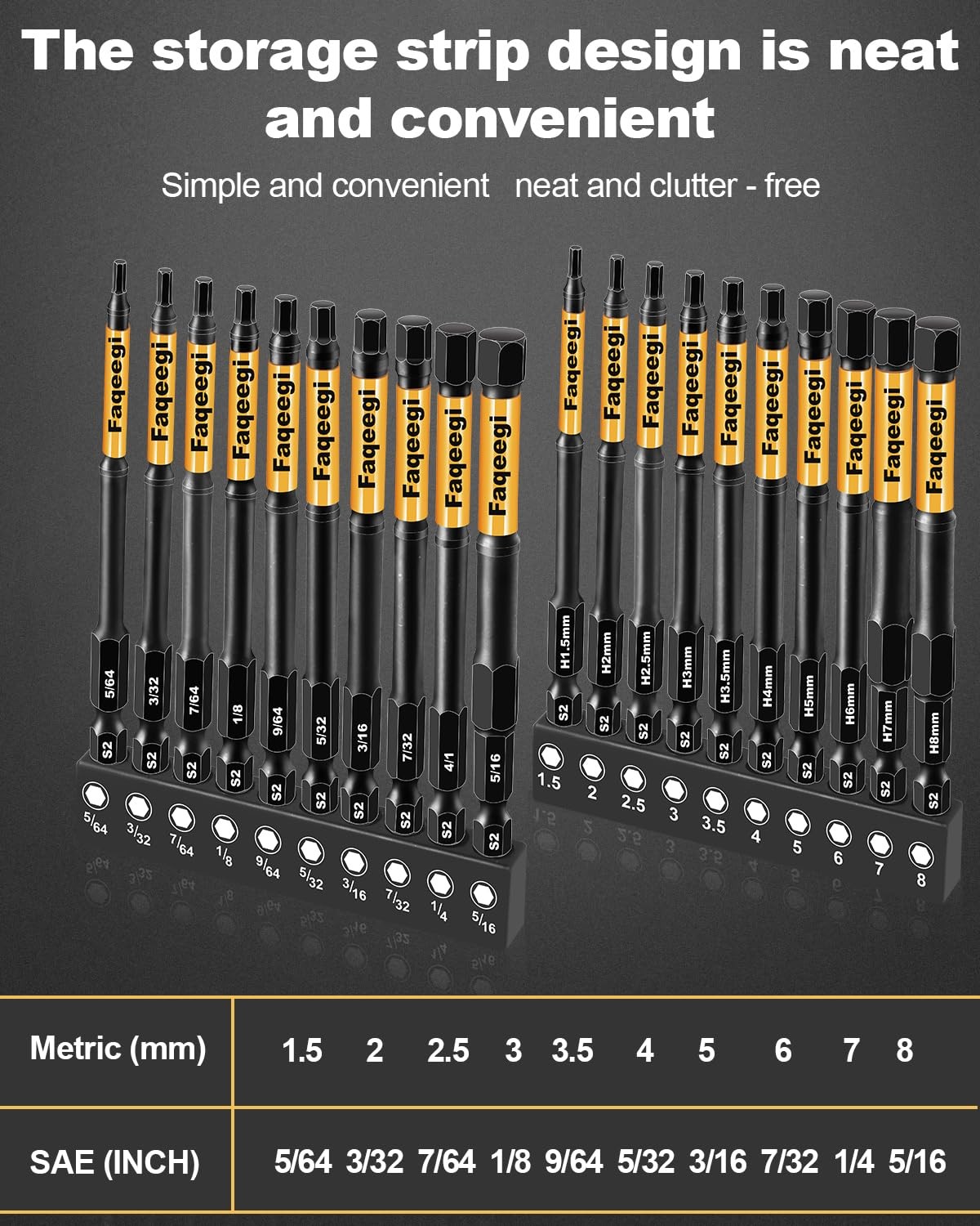 4-Inch Long Hex Bit Set 20PCS (Metric & SAE) Impact Allen Wrench/Key Drill Bit gallery
