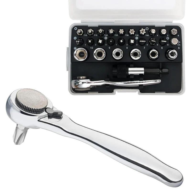 28/32 in 1 Mini Ratchet Wrench Set with Right Angle Offset 1/4" 72 Tooth Screwdr gallery