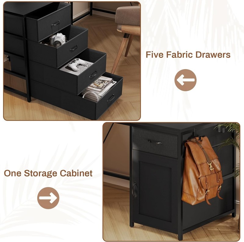 L Shaped Desk, 63" Computer Desk with 5 Drawer and Power Outlet Home Office Desk gallery