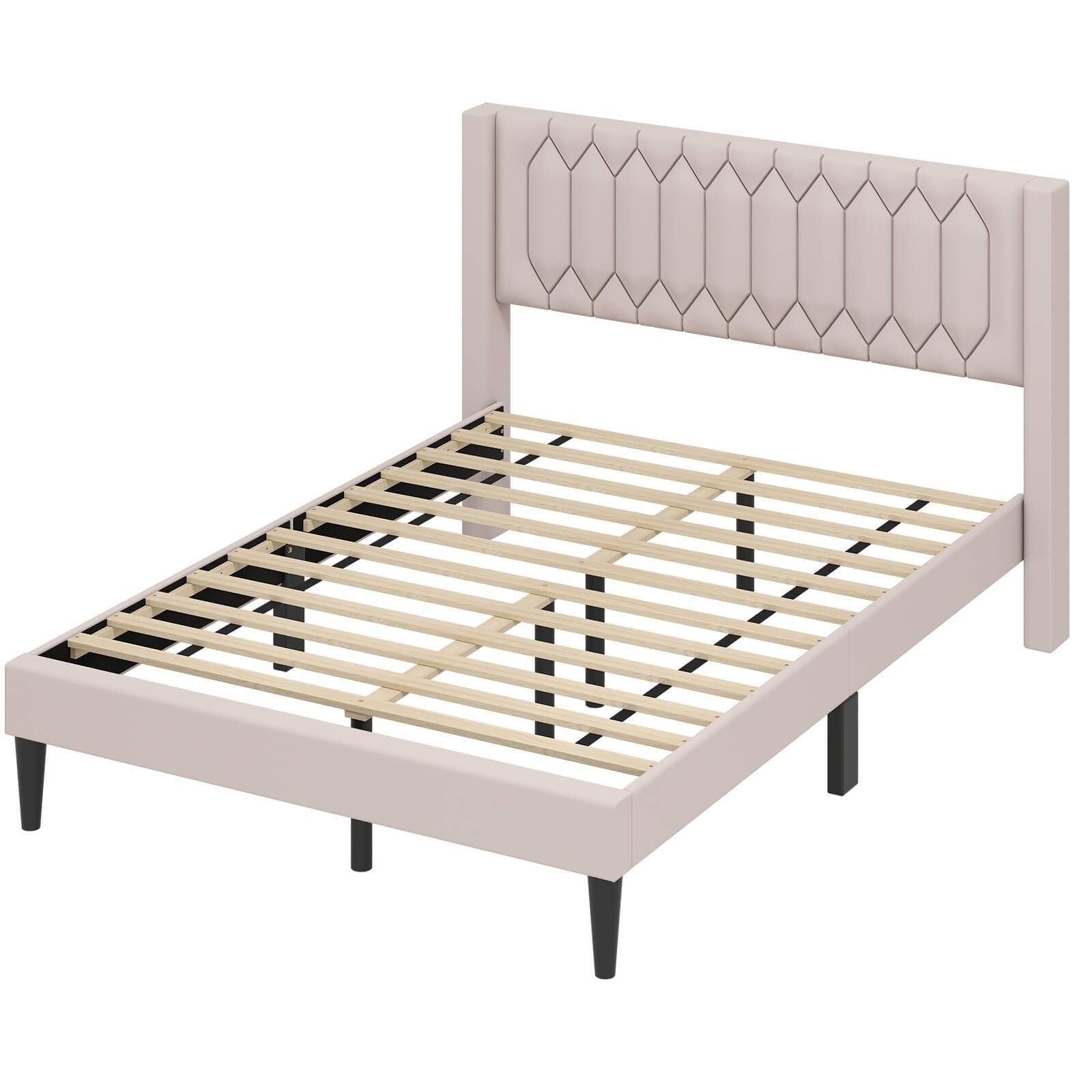 Queen Size Bed Frame Dutch Velvet Upholstered Platform Bed w/Wingback Headboard gallery
