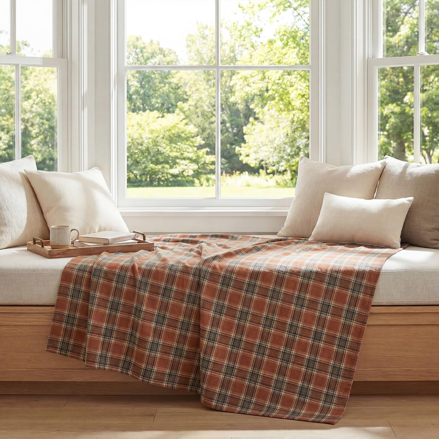 Rust Farmhouse Plaid Fall Decorative Blanket Throw, Autumn Rustic Soft Lightw... gallery