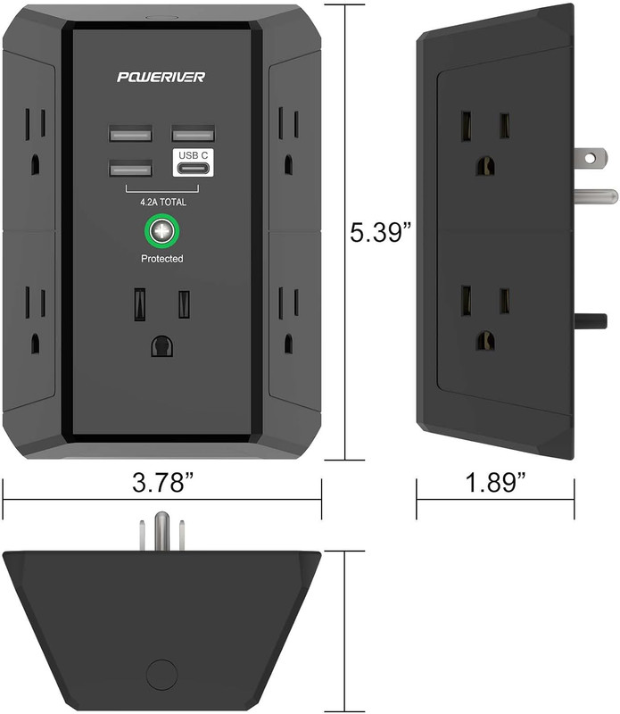 Multi Plug Surge Protector with 5 Outlets & 4 USB Ports (USB‑C) – 1680J, ETL Cer gallery