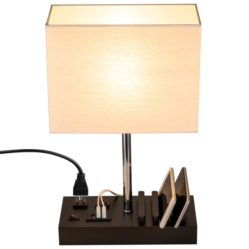 Upgraded 3 USB Table Lamp 2 USB A C Charging Ports 2 AC Outlets Phone Stand