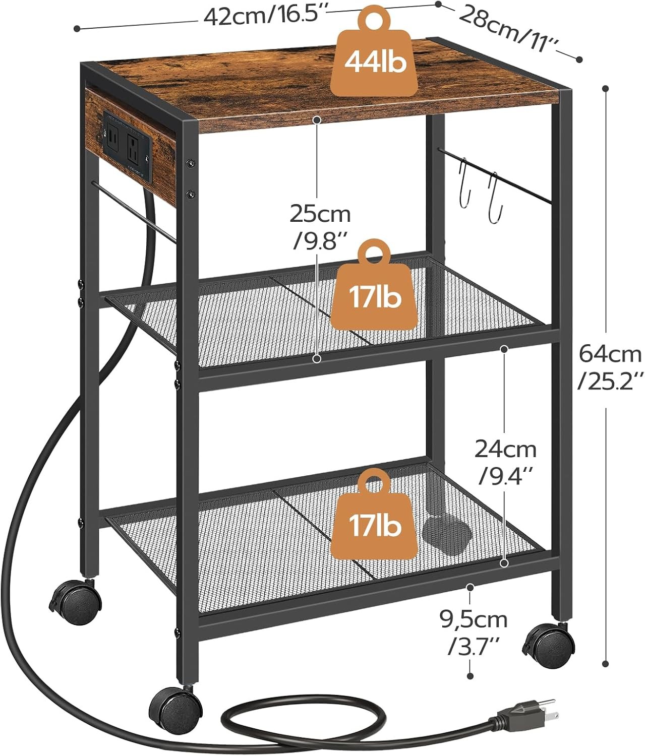 Industrial Printer Stand 3-Tier Mobile Printer Table Rolling Cart W/ Power gallery