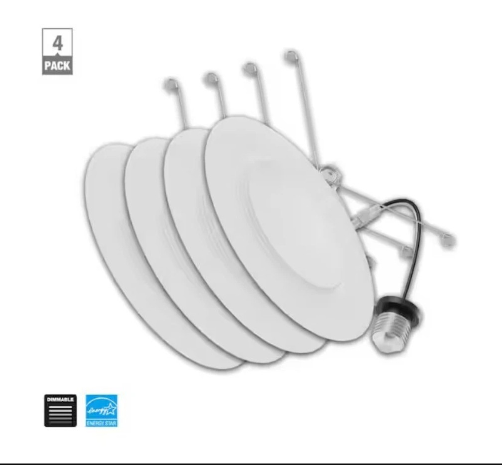 EcoSmart 65W LED Downlight 4-Pack 5/6" Dimmable Bright White E26 NEW in Box gallery