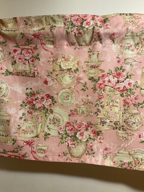 Handmade Light Pink Flowers and Teacup Shabby Chic Valance, 41 X 15 INCHES gallery