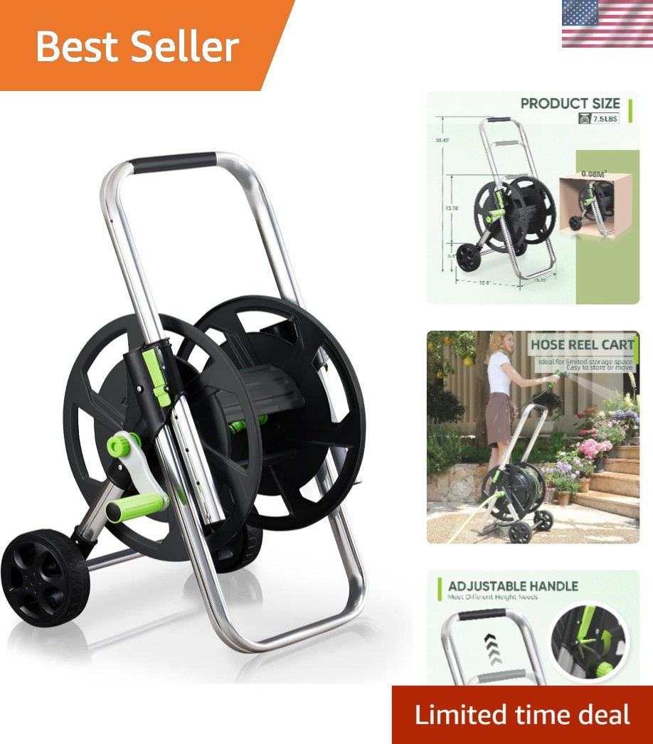 Versatile Garden Hose Reel Cart - Adjustable Handrail, Easy to Assemble & Store gallery