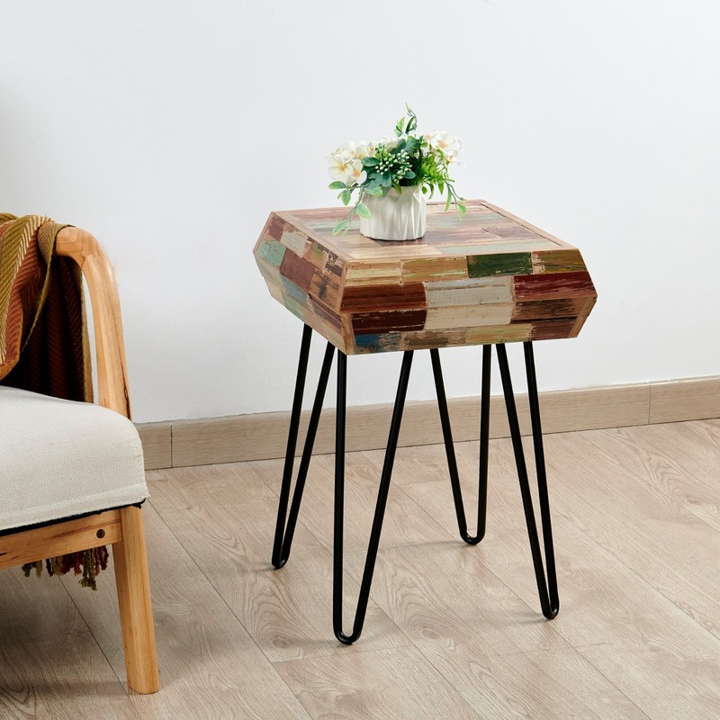 Greenage Side Table Solid Reclaimed Wood Accent Coffee End Table 3D Square gallery