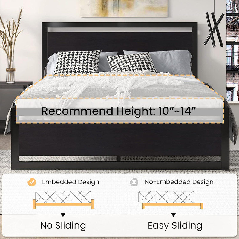 SHA CERLIN Queen Size Bed Frame with Modern Headboard, Heavy Duty Platform Metal gallery